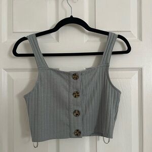 Light Blue Knit Button Down Crop Top